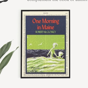 Impresión de portada de libro "Una mañana en Maine" imprimible en página vintage, arte mural para niños amantes de los libros, arte mural para el aula, póster para dormitorio infantil