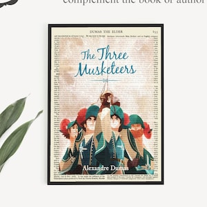 Downloadable &#39;The Three Musketeers&#39; Book Poster on an Antique Encyclopaedia Page from 1911, Alexandre Dumas Poster, Home Office Study Decor