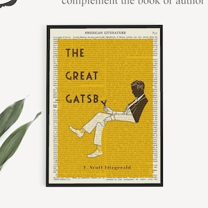 Póster de El gran Gatsby, descarga instantánea de impresiones de libros de F. Scott Fitzgerald en una página de enciclopedia antigua de 1911. Impresión de arte moderno de mediados de siglo