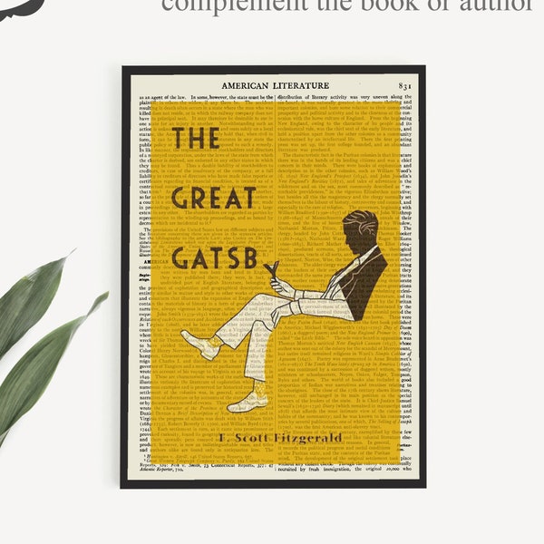 The Great Gatsby Poster, Instant Download F Scott Fitzgerald Book Prints on Antique 1911 Encyclopaedia Page. Impresión de arte moderno de mediados de siglo