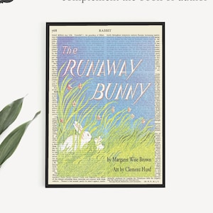 Printable &#39;The Runaway Bunny&#39; Book Cover Print on Old Page, Kindergarten Classroom Poster Print,  Nursery Wall Art Decor, Baby Shower Gifts