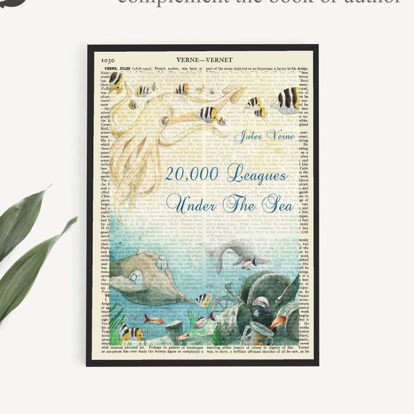 Printable '20000 Leagues Under The Sea' Jules Verne Poster Print, Kids Room Wall Art, Last Minute Kids Book Gift, Neutral Nursery Art Prints