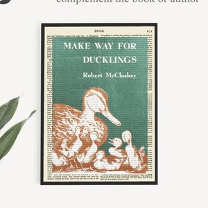 Printable 'Make Way For Ducklings' Book Cover Print on old Page, Neutral Nursery Decor, Kids Gift Wall Art Poster, Kindergarten Classroom