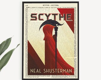 Printable 'Scythe' Book Cover Print on Vintage Dictionary Page, Science Fiction Poster Decor, Young Adult Wall Art Prints, Last Minute Gift