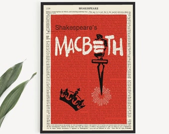 Printable Macbeth Play Book Cover Art Print, Shakespeare Art Gift for Drama Student or Drama Teacher, Wall Art Print, Cubicle or Dorm Decor