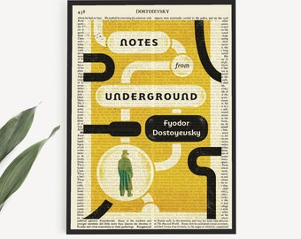 Printable 'Notes From Underground' Book Cover Art Print, Dostoevsky Poster, Classroom Wall Art, Living Room Wall Art, Literary Gifts