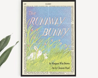 Printable 'The Runaway Bunny' Book Cover Print on Old Page, Kindergarten Classroom Poster Print,  Nursery Wall Art Decor, Baby Shower Gifts