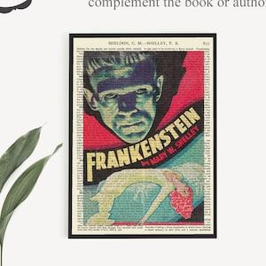 Printable Frankenstein Art Print, Book Cover Page Vintage Page for Mary Shelley, Gothic Wall Art Prints, Last Minute Halloween Decor Gift