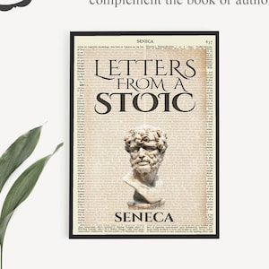 Printable Art of &#39;Letters From A Stoic&#39; Book Cover on Old Page, Stoicism Philosopher Print, Seneca Poster, Bookcase Decor, Home Office Art