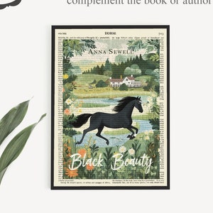 Printable &#39;Black Beauty&#39; Print On Antique &#39;Horse&#39; Encyclopedia Britannica Page, Anna Sewell Book Cover Art, Last Minute Gift, Horse Prints