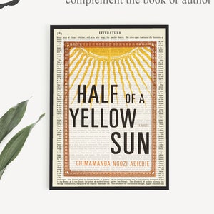 Impresión de portada de libro 'La mitad de un sol amarillo' para imprimir en página antigua, regalos imprimibles para amantes de los libros, impresión de póster de Chimamanda Ngozi Adichie