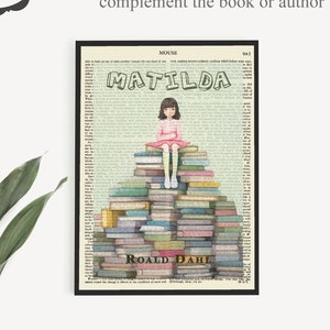 Poster del libro "Matilda" stampabile su una vecchia pagina di enciclopedia, stampa di Roald Dahl, stampe artistiche da parete per la cameretta delle bambine, idee regalo per la cameretta dei bambini