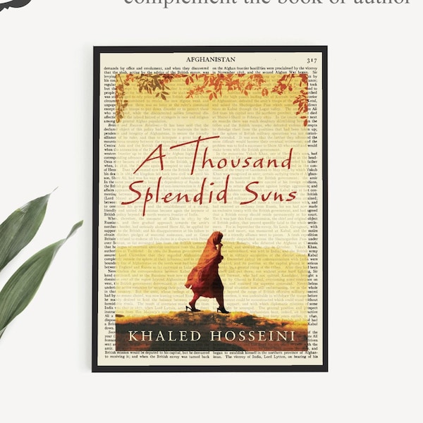 Affiche de couverture de livre imprimable de 'A Thousand Splendid Suns' par Kahled Hosseini, Impression d’art mural littéraire, Cadeau imprimable, Impressions de couverture de livre