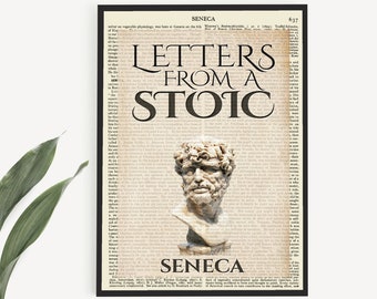 May include: Printable book art featuring a vintage page with a bust of Seneca and the text "Letters from a Stoic".