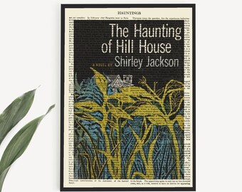 Afdrukbare boekomslagkunst 'The Haunting Of Hill House' op vintage pagina, spookachtige cadeau-ideeën, afdrukbaar halloweendecor, decor horrorboek