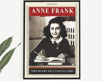 Printable Book Cover Page of The Diary Of Anne Frank On Vintage Encyclopedia Page, Classroom Wall Art Decor, History Teacher Gifts