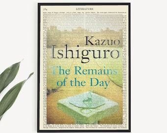 Printable 'The Remains Of The Day' Book Cover Print by Kazuo Ishiguro on Old Page, Book Reader Gift, Book Art Page Decor, Bookish Gift Ideas