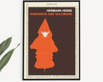 Printable 'Narcissus and Goldmund' Book Poster Print on Old Encyclopedia Page, Hermann Hesse Poster, Home Study Wall Art, Literary Decor