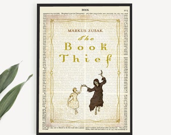 'A Menina que Roubava Livros' de Markus Zusak para imprimir, pôster de capa de livro em uma página vintage, presente para leitor de livros, presentes para clube do livro para imprimir