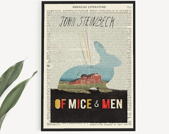 Printable 'Of Mice And Men' Book Cover Print on Old Page, John Steinbeck Print, American Literature Gift, Literary Wall Art Decor