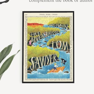 Tom Sawyers äventyr, utskrivbar affisch, bokomslag av Mark Twain på encyklopedinsida för Mark Twain. Klassisk amerikansk litteraturpresent