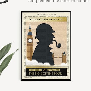 Printable &#39;The Sign Of The Four&#39;, Sherlock Holmes Book Cover Poster, Home Office Decor, Literary Decor, Sherlock Prints, London Art