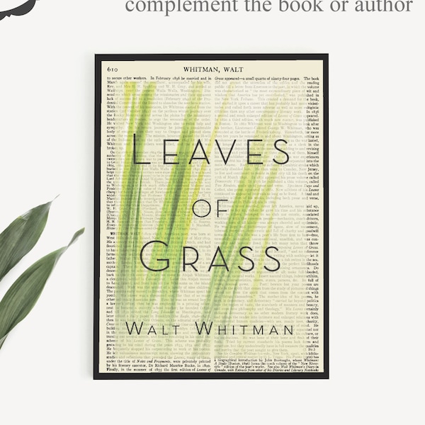 Printable 'Leaves Of Grass' Book Cover Art Print, Walt Whitman Poetry Wall Art, Gifts For Poet, Poetry Gift, English Classroom Wall Art