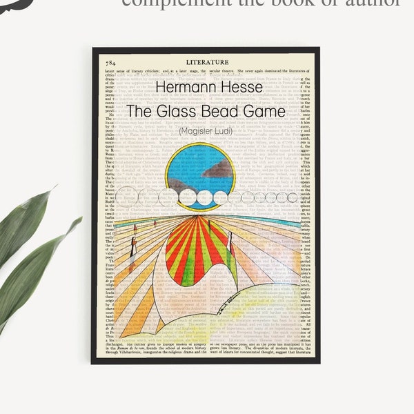 Une affiche imprimable de couverture de livre « The Glass Bead Game » sur une page vintage, une impression Hermann Hesse, une art mural imprimable, des cadeaux littéraires pour les amateurs de livres