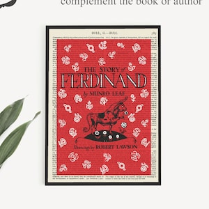 Printable The Story Of Ferdinand The Bull, Book Cover Art Print on Vintage Page, Kids Room Poster, Kids Book Wall Art Print, Nursery Decor