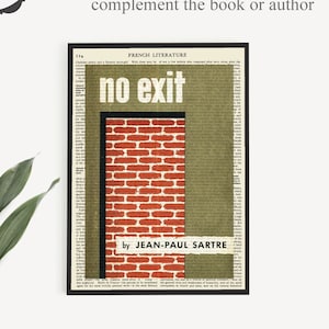 Printable &#39;No Exit&#39; Book Cover Poster by Jean Paul Sartre on old page, French Literature Literary Gifts, Classroom Decor, Home Office Print