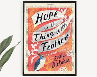 Printable Book Cover Print, Complete Poems Emily Dickinson, Poetry Poster on Old Page, Hope Is The Thing With Feathers Poetry Gifts