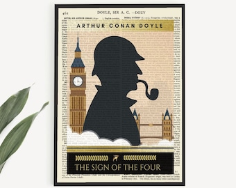 Póster imprimible de «El signo de los cuatro», portada del libro de Sherlock Holmes, decoración de oficina, decoración literaria, láminas de Sherlock, arte londinense