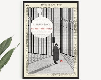 Lámina de arte imprimible 'Estudio en escarlata', láminas de Sherlock Holmes, portadas de libros, decoración del hogar con descarga instantánea, póster de decoración literaria