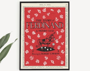 Printable The Story Of Ferdinand The Bull, Buchhülle Kunstdruck auf Vintage Seite, Kinderzimmer Poster, Kinderbuch Wandkunst Druck, Kinderzimmer Dekor