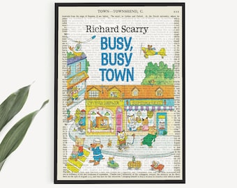 Downloadable 'Busy Busy Town' Book Cover Prints  on Encyclopaedia Page from 1911, Richard Scarry Poster Print, Boys Nursery Wall Art Decor