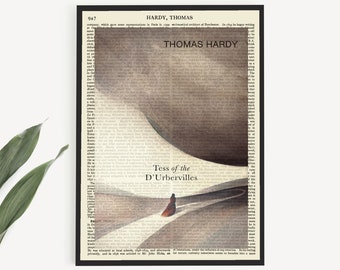 Printable 'Tess Of The d'Urbervilles' Book Cover Art On Vintage Hardy Page, Book Club Gifts, English Literary Wall Art Print, Bookish Prints