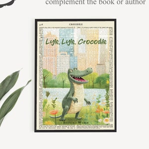 Couverture de livre imprimable « Lyle, Lyle, crocodile » sur page recyclée, impression de livre pour enfants, affiche d'art mural pour chambre d'enfant, décoration de chambre d'enfant