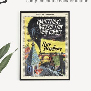 Printable &#39;Something Wicked Comes This Way&#39; Book Cover Art Print by Ray Bradbury on Old Page, Home Study Decor, Printable Wall Art Gift Idea