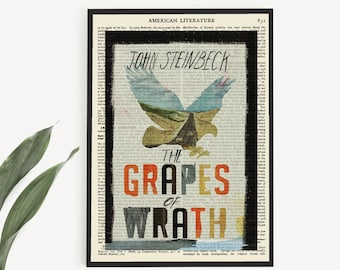 Printable 'The Grapes Of Wrath' by John Steinbeck Book Cover Print on Vintage Page, Literary Gift Idea. English Teacher Gift, Bookcase Decor