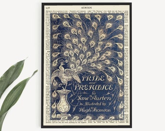 Pride and Prejudice Book Cover Printable Art On Vintage Austen Encyclopedia Page, Instant download Last Minute Gift, Jane Austen Booktok