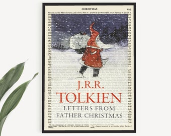 Printable 'Letters From Father Christmas' Book Art Print on Antique Page, J R R Tolkien Print, Printable Christmas Decor, Art Print Gifts