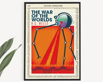 Printable 'The War Of The Worlds' Book Cover Art Print, H G. Wells Poster, Science Fiction Gift, Sci Fi poster, Instant Download