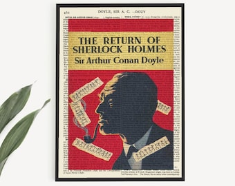 Printable Poster of 'The Return of Sherlock Holmes', Arthur Conan Doyle Poster, Vintage Book Cover on Encyclopedia page, Literary Decor