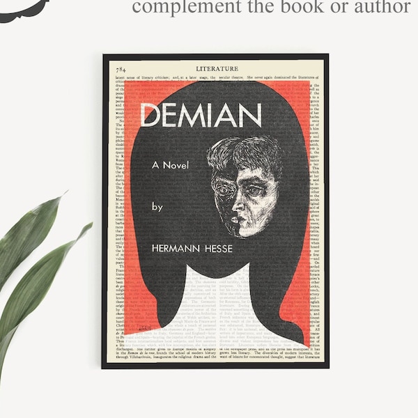 Impression de couverture de livre 'Demian' imprimable sur une vieille page, affiche Hermann Hesse, moderne du milieu du siècle, impressions d’art mural masculin, cadeaux de livre pour hommes