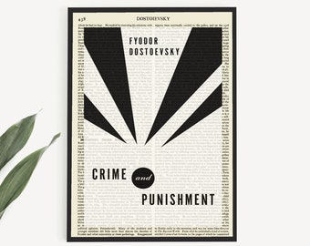 Misdaad en straf afdrukbare boekomslagkunst, Dostojevski-poster op vintage pagina, Russische literatuurafdruk, afdrukbaar cadeau, boekomslagafdruk