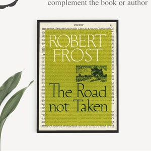 Wydrukuj okładkę książki „The Road Not Taken”, sztuka ścienna z poezją Roberta Frosta na stronie encyklopedii, prezenty dla poety, prezent poetycki
