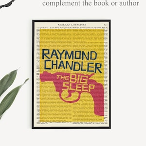 Printable Book Art &#39;The Big Sleep&#39; on Old Page, Raymond Chandler Poster Print, Bookcase Decor, Hardboiled Detective Novel, Film Noir Poster