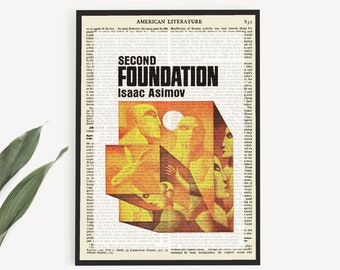 Printable 'Second Foundation' Book Cover Poster on Old Page, Vintage Isaac Asimov Print, Sci Fi Gifts, Science Fiction Art Print,