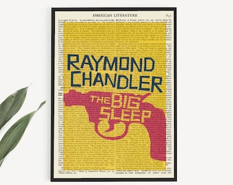 Printable Book Art 'The Big Sleep' on Old Page, Raymond Chandler Poster Print, Bookcase Decor, Hardboiled Detective Novel, Film Noir Poster