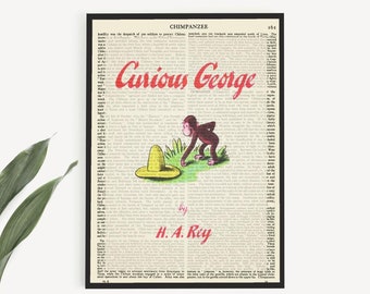 Printable 'Curious George' Book Cover Poster, Kids Bedroom Art, Neutral Nursery Prints, Childrens Book Prints, Kindergarten Classroom Decor